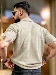 Classic Rib Knit Beige Polo Half Sleeve T-Shirt
