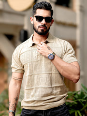 Pointel FlatKnit Cotton Beige Half Sleeve Polo T-Shirt