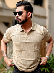Pointel FlatKnit Cotton Beige Half Sleeve Polo T-Shirt