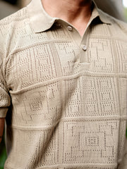 Pointel FlatKnit Cotton Beige Half Sleeve Polo T-Shirt