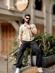 Pointel FlatKnit Cotton Beige Half Sleeve Polo T-Shirt