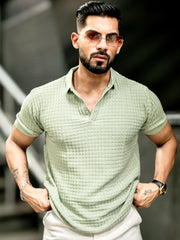 Checked Knit Berly Green Half Sleeve T-Shirt