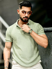 Checked Knit Berly Green Half Sleeve T-Shirt