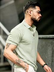 Checked Knit Berly Green Half Sleeve T-Shirt