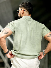 Checked Knit Berly Green Half Sleeve T-Shirt