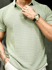 Checked Knit Berly Green Half Sleeve T-Shirt