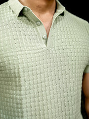 Checked Knit Berly Green Half Sleeve T-Shirt