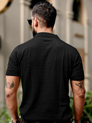Pointel FlatKnit Cotton Black T-Shirt