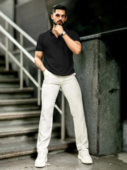 Checked Knit Black Half Sleeve T-Shirt