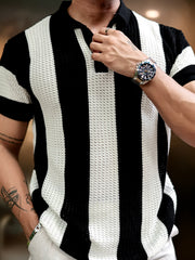 Vertical Stripe FlatKnit Cotton Black Half Sleeve Polo T-Shirt