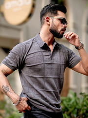 Pointel FlatKnit Cotton Dark Grey Half Sleeve T-Shirt