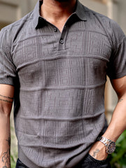 Pointel FlatKnit Cotton Dark Grey Half Sleeve T-Shirt