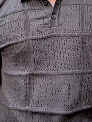 Pointel FlatKnit Cotton Dark Grey Half Sleeve T-Shirt