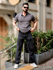 Pointel FlatKnit Cotton Dark Grey Half Sleeve T-Shirt