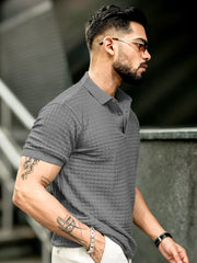 Checked Knit Grey Half Sleeve T-Shirt