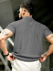 Checked Knit Grey Half Sleeve T-Shirt