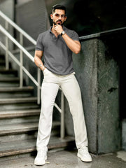 Checked Knit Grey Half Sleeve T-Shirt