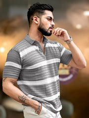 Sheer FlatKnit Cotton Beige Half Sleeve Polo T-Shirt