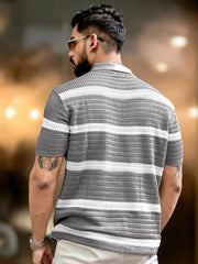 Sheer FlatKnit Cotton Beige Half Sleeve Polo T-Shirt