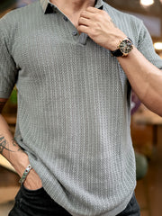 Classic Rib Knit Grey Polo Half Sleeve T-Shirt