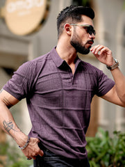 Pointel FlatKnit Cotton Lavender Half Sleeve Polo T-Shirt