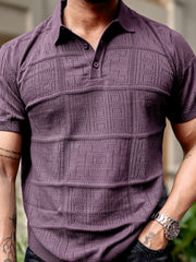 Pointel FlatKnit Cotton Lavender Half Sleeve Polo T-Shirt