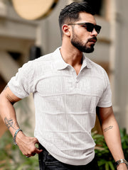 Pointel FlatKnit Cotton White Half Sleeve Polo T-Shirt