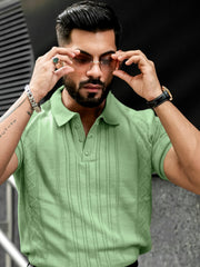 Flat Knit Green Slim Polo Half Sleeve T-Shirt