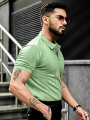 Flat Knit Green Slim Polo Half Sleeve T-Shirt