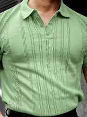 Flat Knit Green Slim Polo Half Sleeve T-Shirt