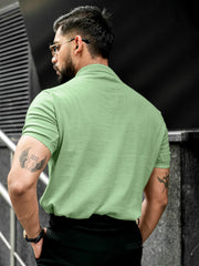 Flat Knit Green Slim Polo Half Sleeve T-Shirt