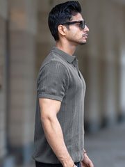 Bohemian Crochet Grey Half Sleeve T-Shirt