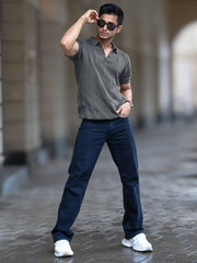 Bohemian Crochet Grey Half Sleeve T-Shirt