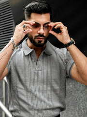 Flat Knit Grey Slim Polo Half Sleeve T-Shirt