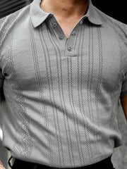 Flat Knit Grey Slim Polo Half Sleeve T-Shirt