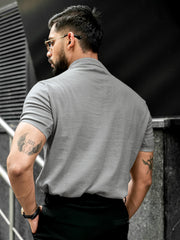 Flat Knit Grey Slim Polo Half Sleeve T-Shirt