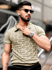 Diamond Knit Beige Slim Half Sleeve Polo T-Shirt