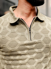 Diamond Knit Beige Slim Half Sleeve Polo T-Shirt