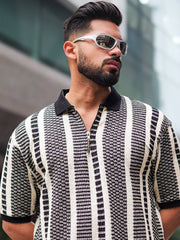 Crossweave Black Stripe Polo Half Sleeve T-Shirt