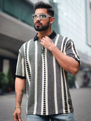 Crossweave Black Stripe Polo Half Sleeve T-Shirt
