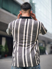 Crossweave Black Stripe Polo Half Sleeve T-Shirt