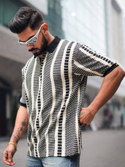Crossweave Black Stripe Polo Half Sleeve T-Shirt