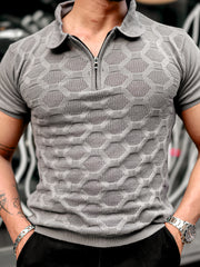 Diamond Knit Dark Grey Slim Half Sleeve Polo T-Shirt