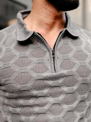Diamond Knit Dark Grey Slim Half Sleeve Polo T-Shirt