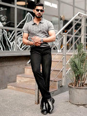 Diamond Knit Dark Grey Slim Half Sleeve Polo T-Shirt