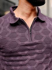 Diamond Knit Lavender Slim Half Sleeve Polo T-Shirt