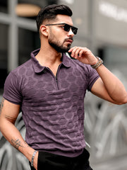 Diamond Knit Lavender Slim Half Sleeve Polo T-Shirt