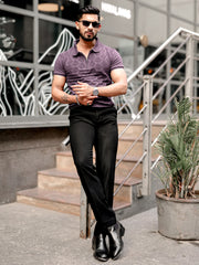 Diamond Knit Lavender Slim Half Sleeve Polo T-Shirt