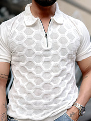 Diamond Knit White Slim Half Sleeve Polo T-Shirt