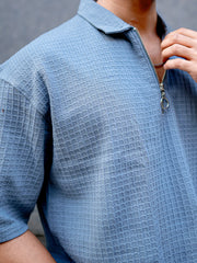 Box Grid Light Grey T-Half Sleeve Shirt